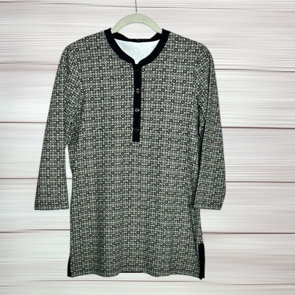 J.McLaughlin Tunic Top Black White Blue Geometric Print Catalina Cloth M - Picture 2 of 11